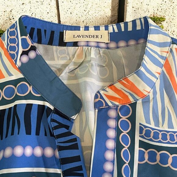 Boutique Printed Balloon Sleeve Coastal Dress Tie Waist Mini Flare Size Small - Picture 8 of 13